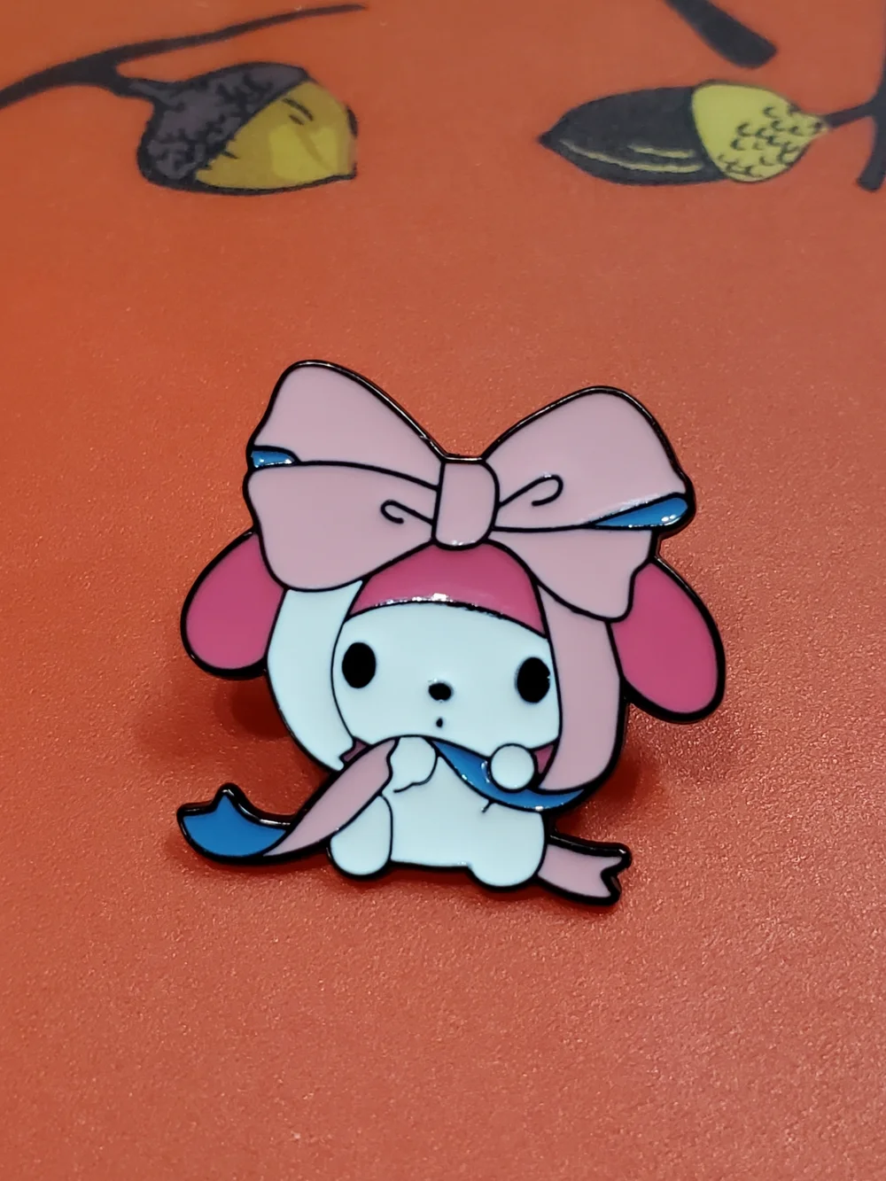 Sanrio My Melody Pink Bow Enamel Brooch with Blue Accent